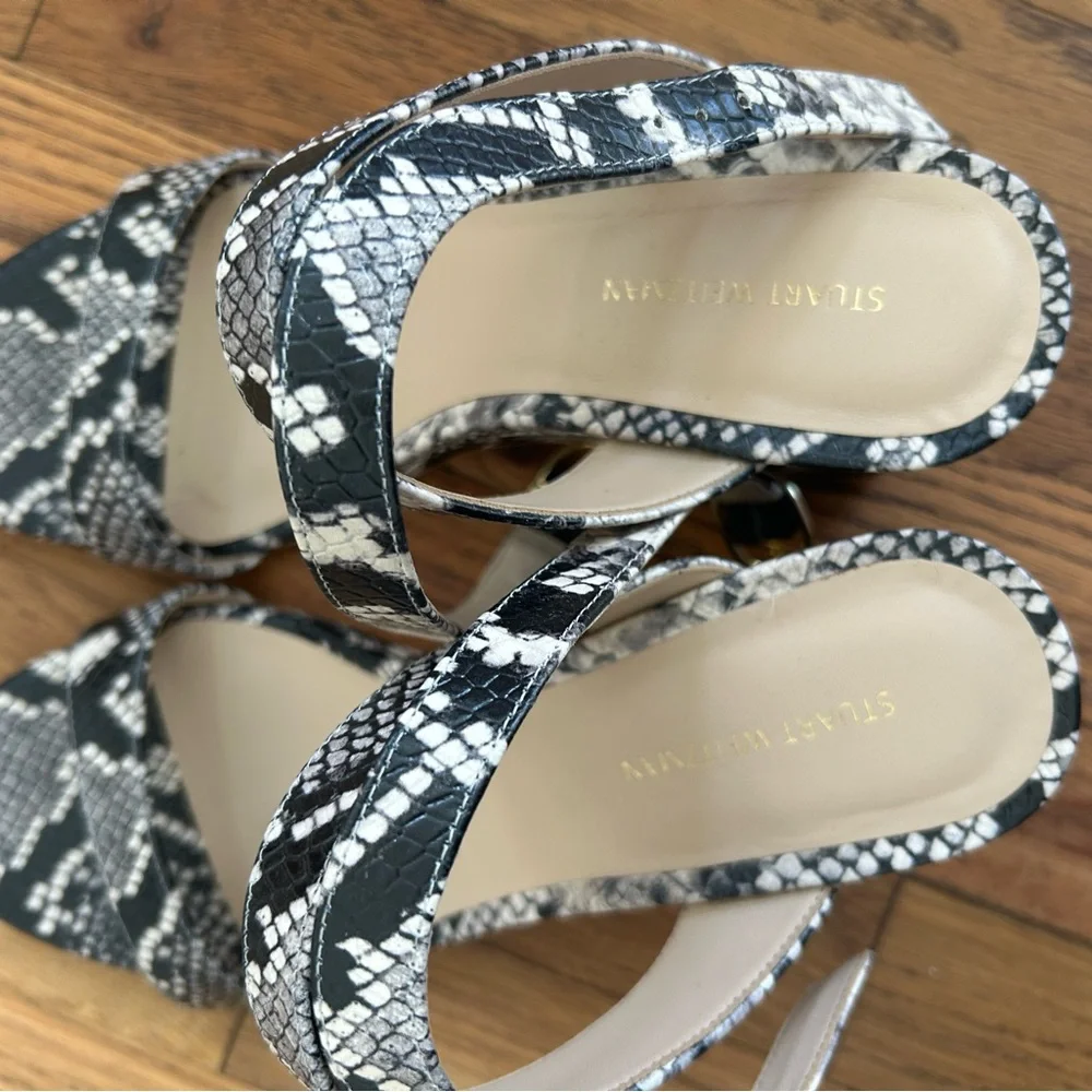 STUART WEITZMAN 75MM Snakeskin Embossed Leather Wedge Sandals Size 8 - Picture 7 of 8